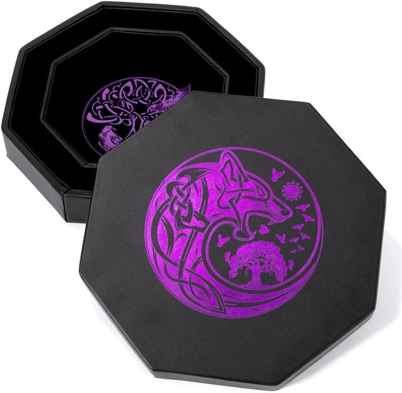 Soar Forge DND Dice Tray - Premium 9 Inch Tray for Dungeons and Dragons: Exquisitely Detailed Purple World Tree & Wolf Raven Design - Perfect Rolling & Box Storage to Protect Your Dice for D&D and RPG - Image 4